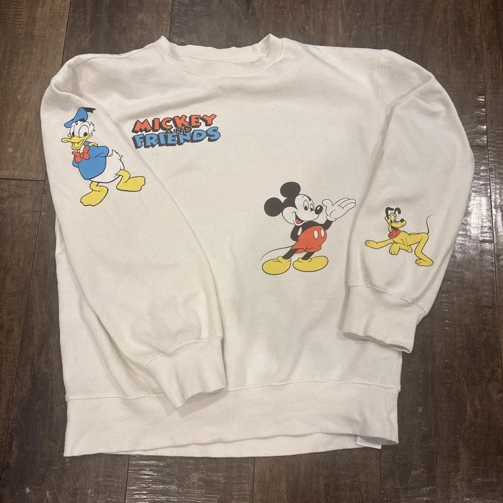 Disney Parks Mickey & Friends Character Cream Pullover Sweatshirt Crewneck ~XS