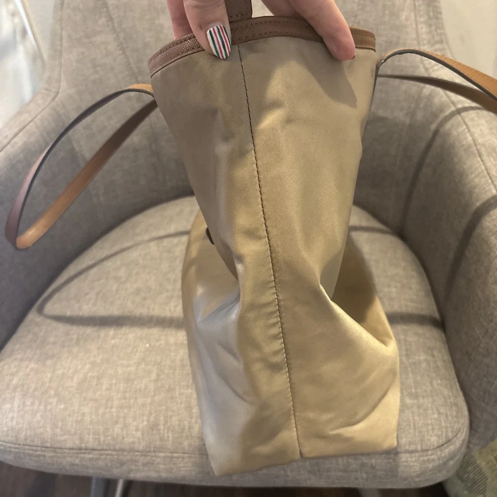 Michael Kors Montauk Nylon & Leather Shoulder Bag/Purse Khaki/Tan  gold hardware