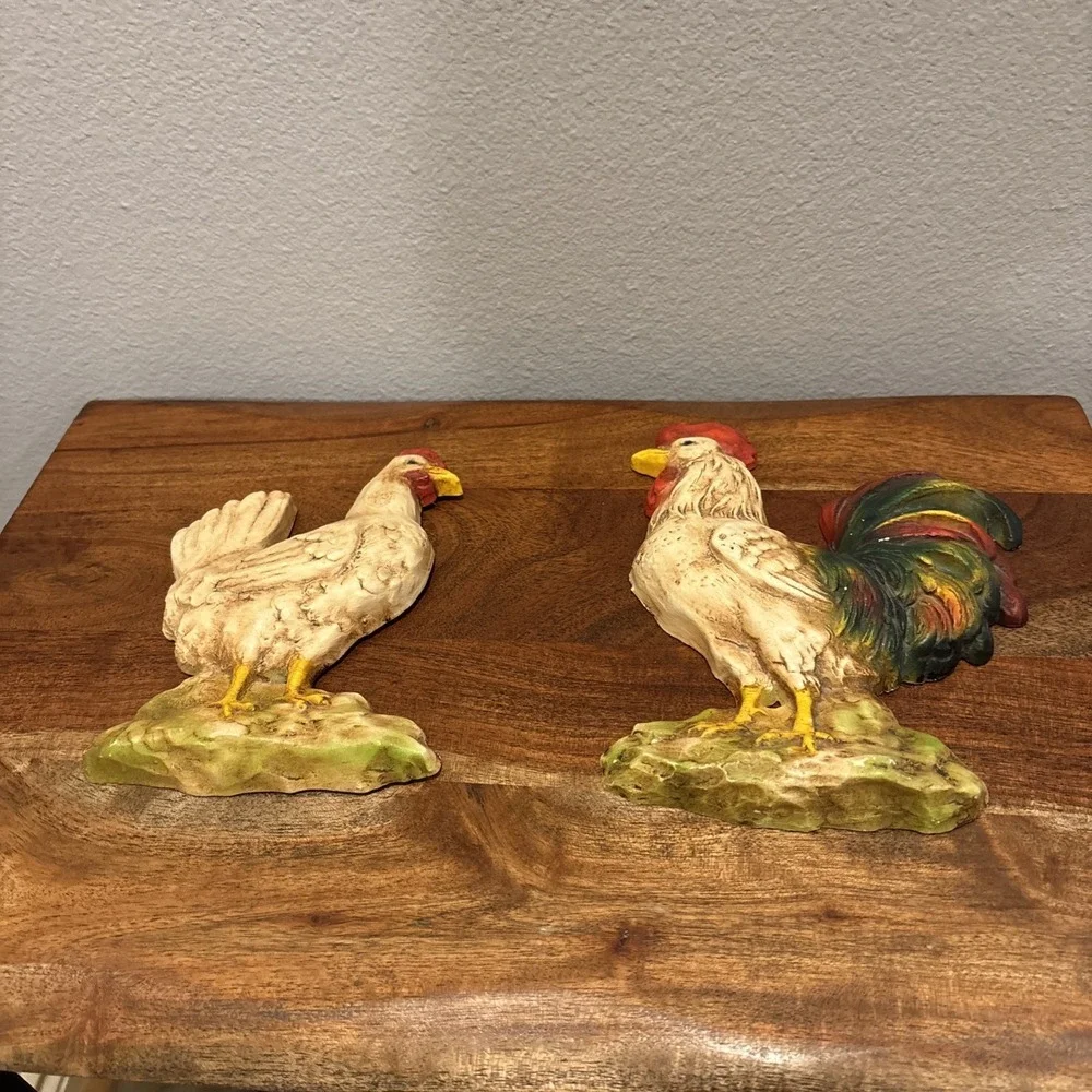 Vintage 1970s Homco Rooster And Chicken Hanging Wall Plaques Farmhouse Country