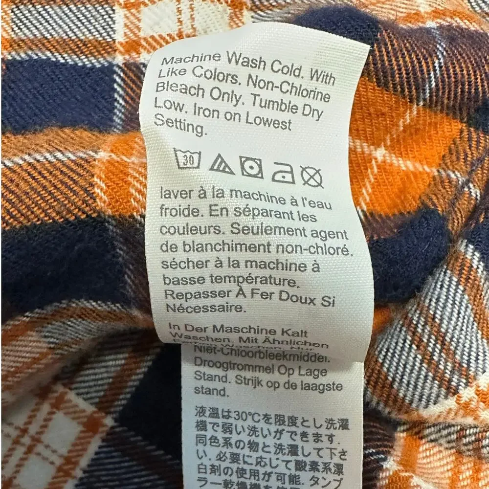 J. Crew Flannel Classic Fit Button Down Blue and Orange Plaid Size L