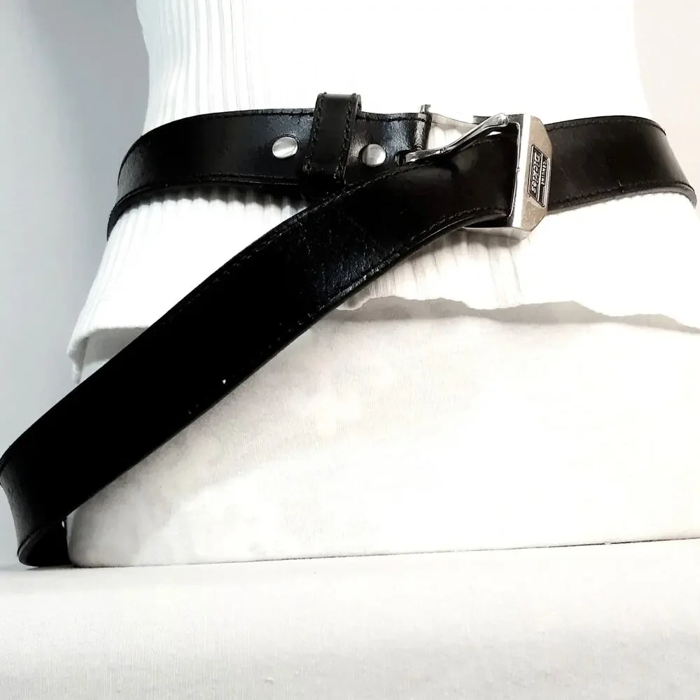 💎Dickies Genuine Black Leather Belt 46 to 48 Waist Curved Strap