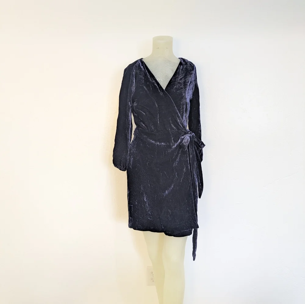 J. Crew Navy Velvet Wrap Dress