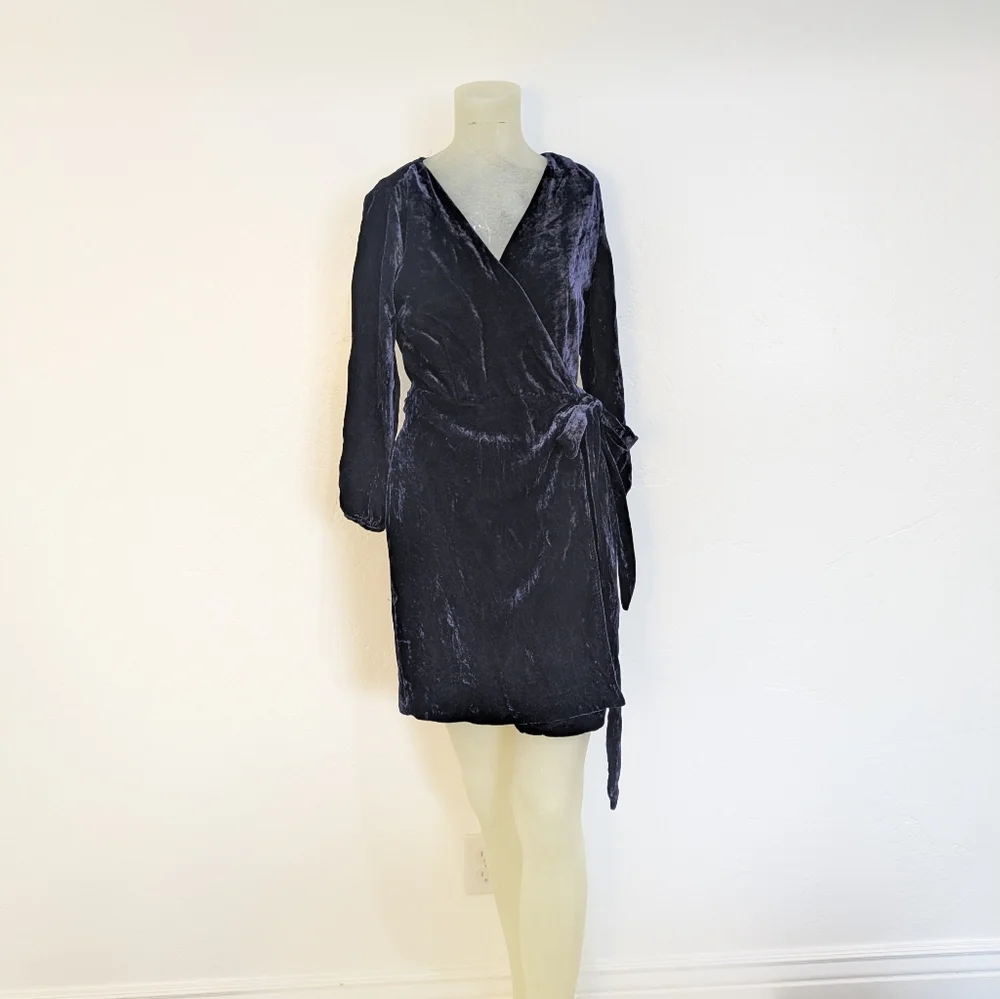 J. Crew Navy Velvet Wrap Dress