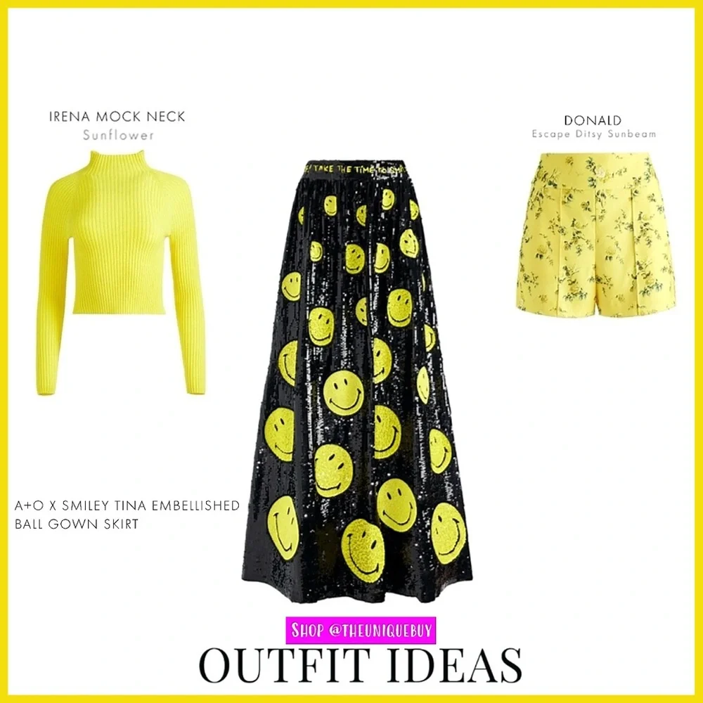 Alice + Olivia Tina Smiley Black Yellow Sequin Embellished Ball Gown Skirt
