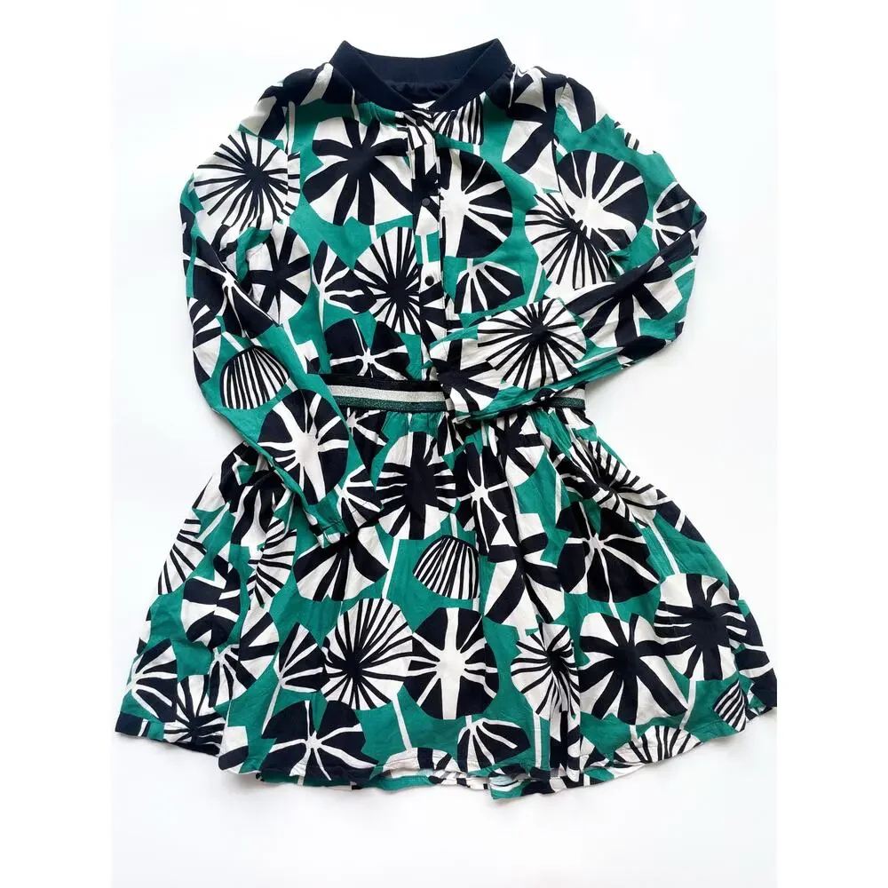 Girl's Catimini Long Sleeve Fit and Flare Green and Black Dress Size 10