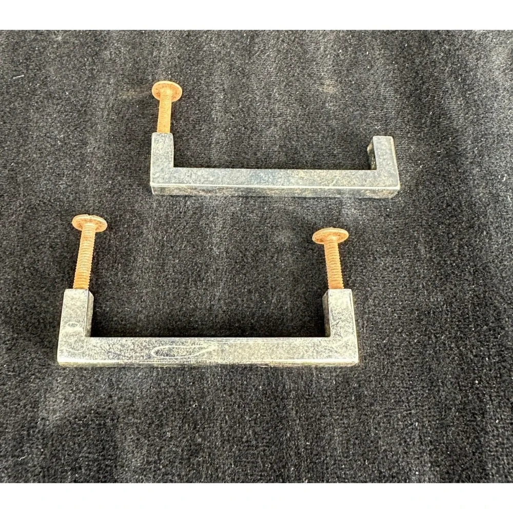 Vintage Silver Door Pulls 80's Retro Square Style Handles 3