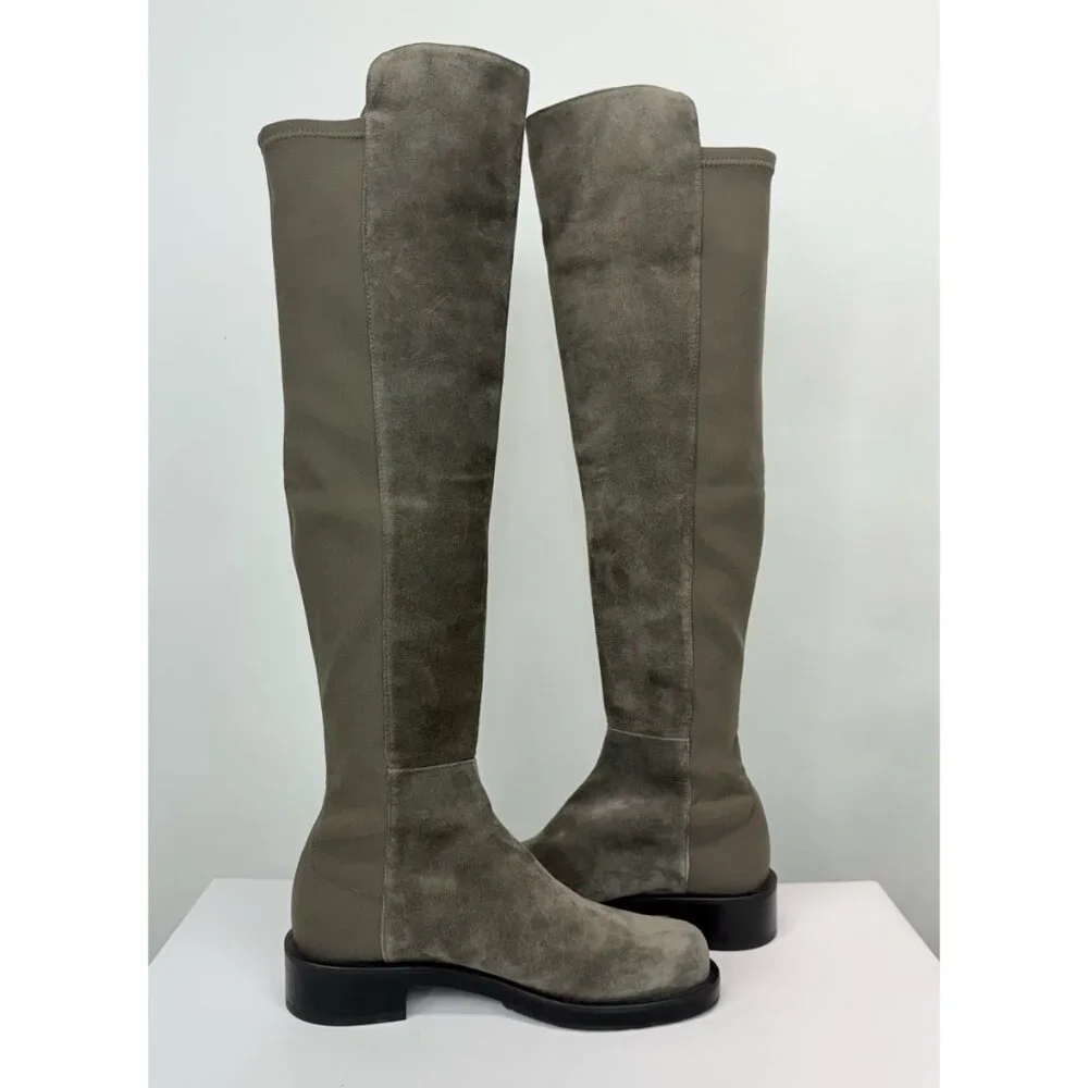 New Stuart Weitzman 5050 Bold Over The Knee Boot Grey Suede Sz 5.5