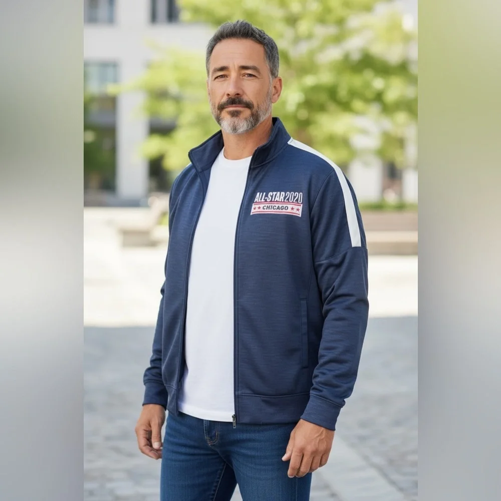 ALL-STAR 2020 Chicago NBA Majestic Navy Blue Jacket Full Zip Size XLT