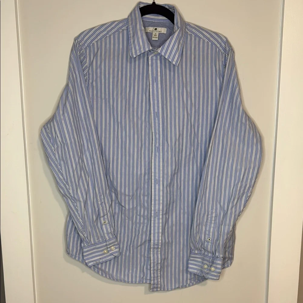 BANANA REPUBLIC Blue Striped Men's Shirt SZ M