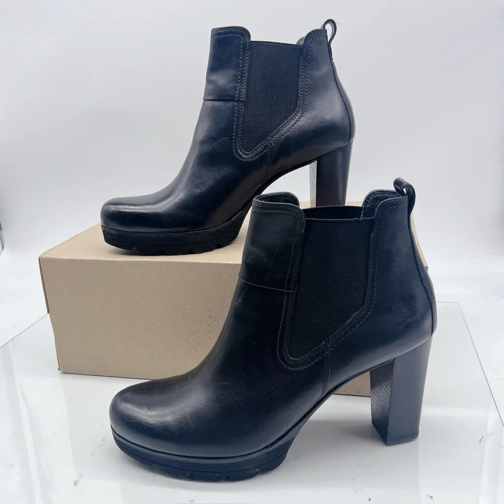 Paul Green Dallas Chelsea Bootie Boots Platform Heel Black Leather UK 5.5 US 8