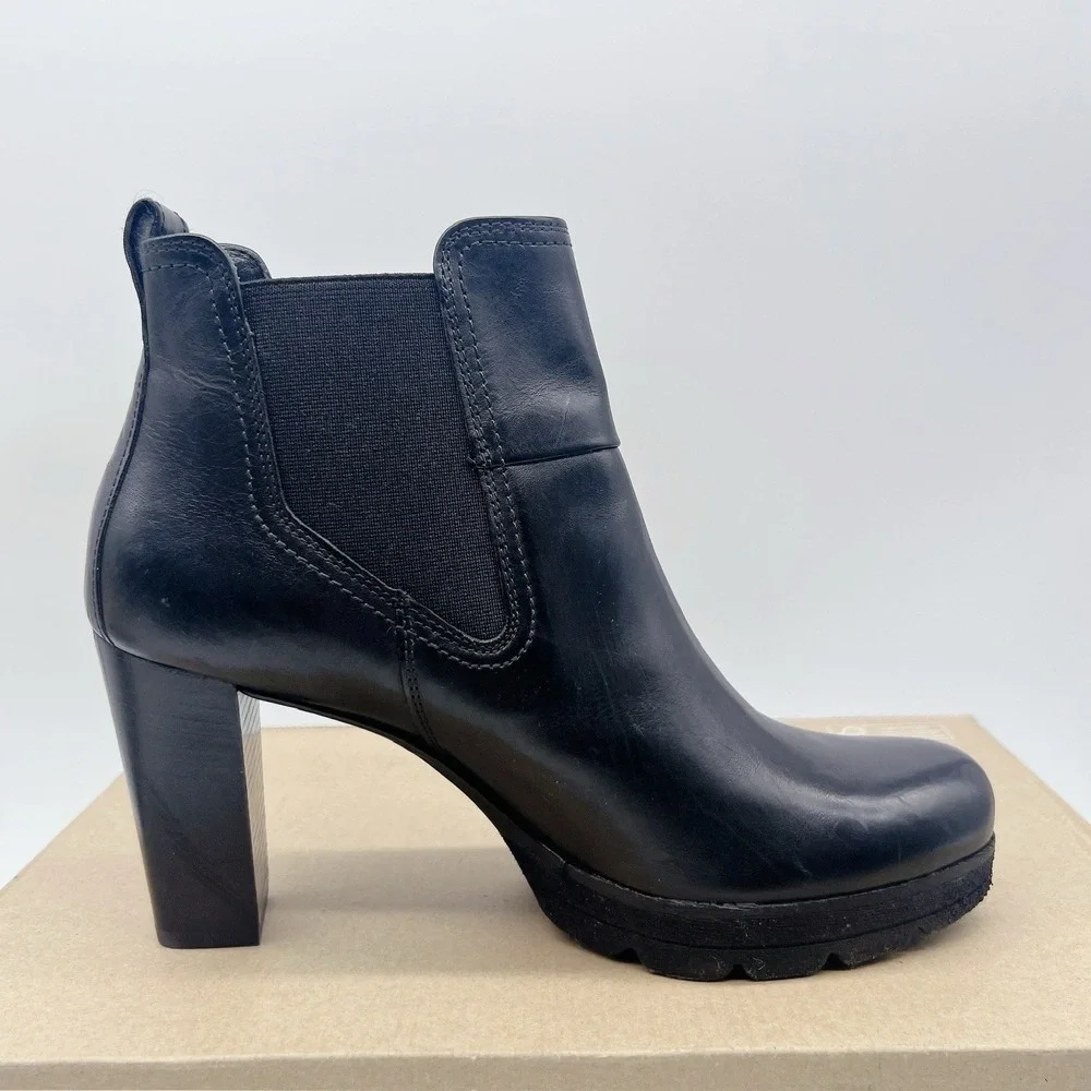Paul Green Dallas Chelsea Bootie Boots Platform Heel Black Leather UK 5.5 US 8