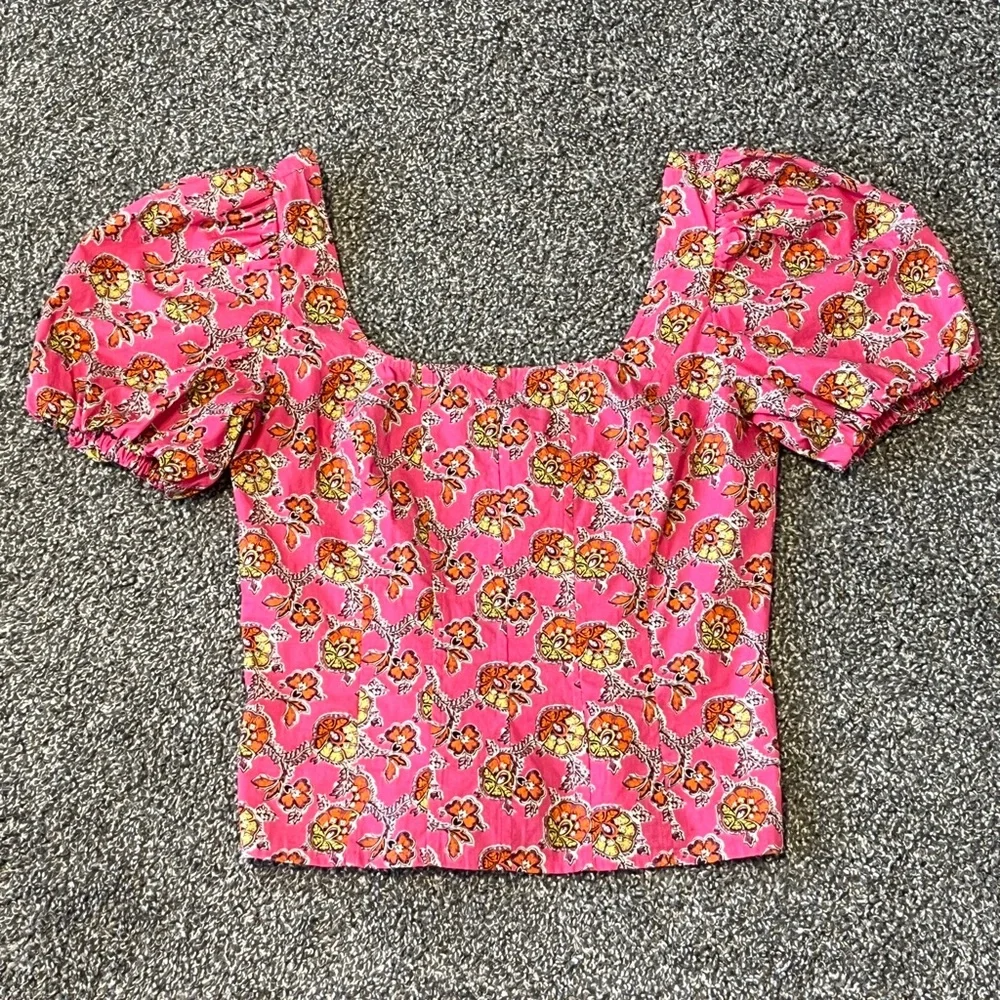 J. Crew Pink Floral Puff Sleeve Blouse Size 0