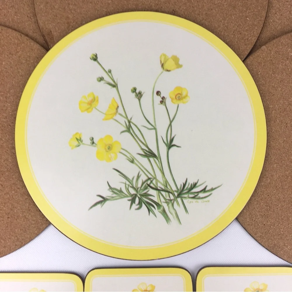 Vintage Pimpernel Yellow Floral Placemats and Coasters Set