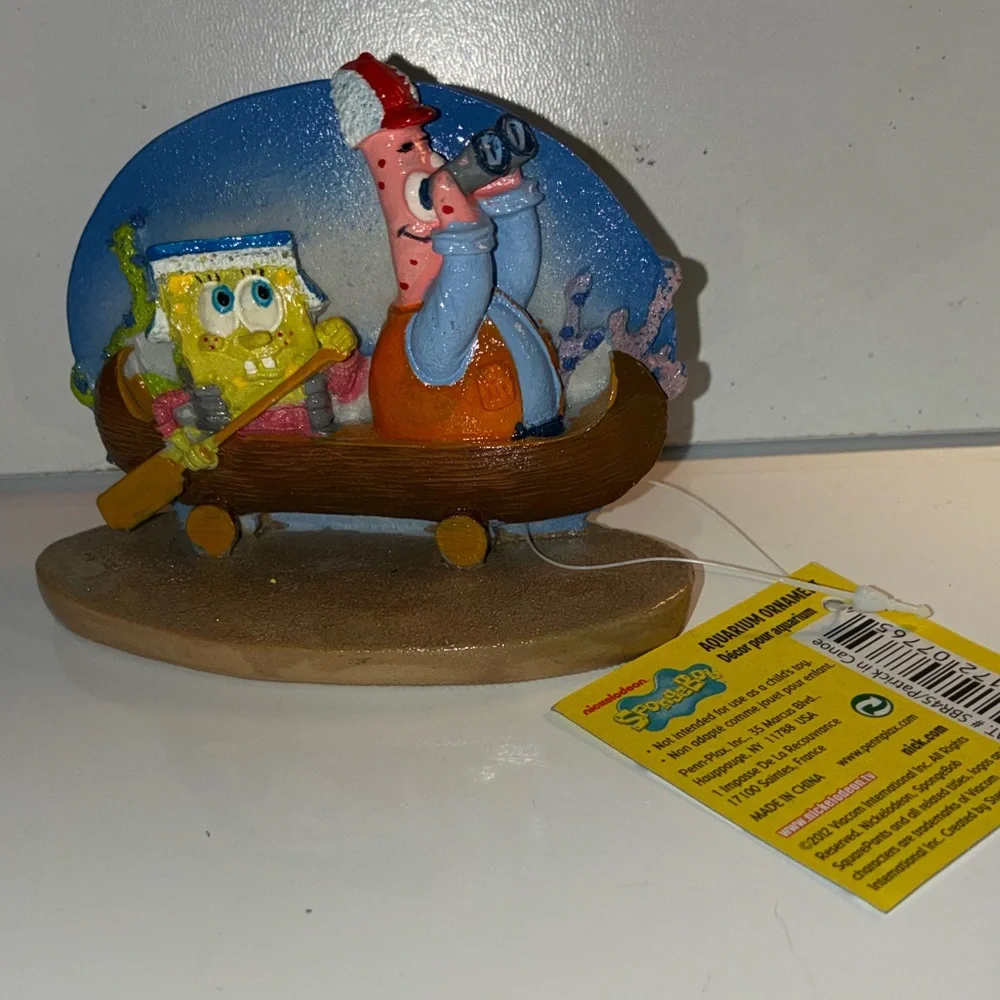3/$8 Penn-Plax SpongeBob & Patrick On Canoe Aquarium Ornament