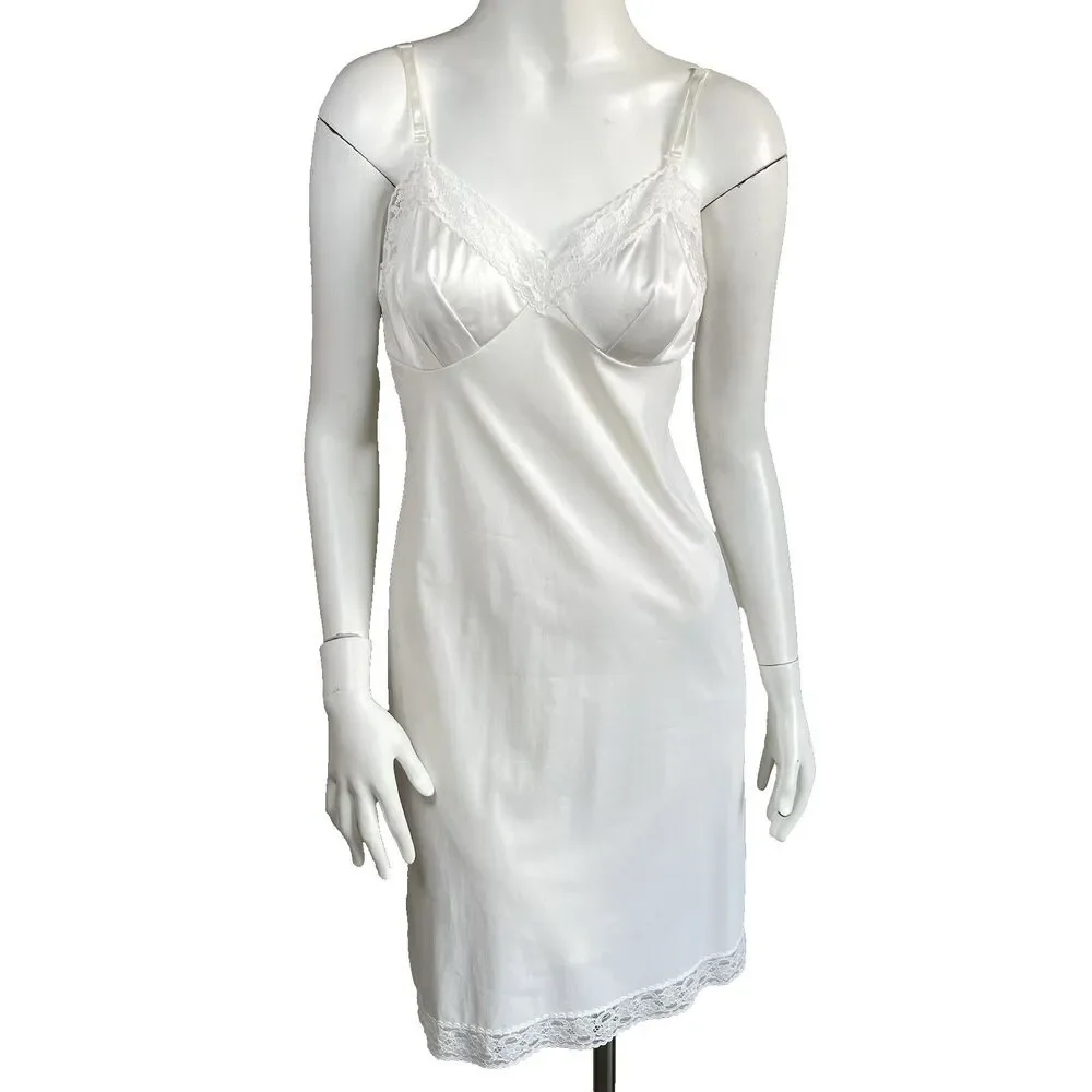 Vintage Vanity Fair Slip Dress Nylon Silky Lace Trim Size 34 Boho Fairy Romantic