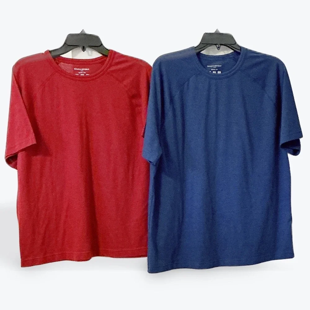 Banana Republic SS Mesh Tee Lot 2 Mens XL Red Blue Quick Dry Moisture Wicking