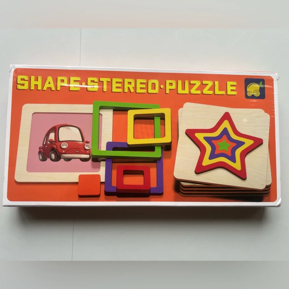 Wooden 3D Shapes Color Cognition Board Geometric Puzzles Montessori