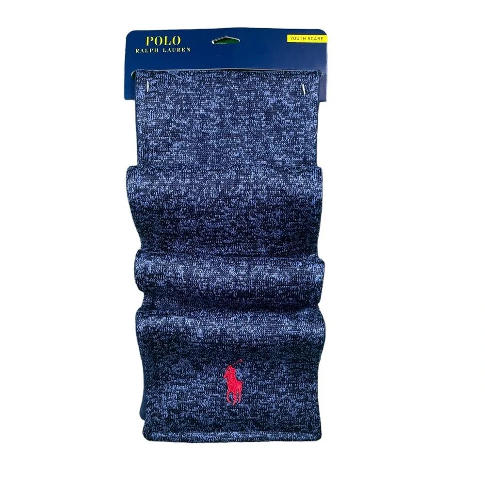 NWT Polo Ralph Lauren Youth Scarf Navy Blue Embroidered Red Pony One Size O/S