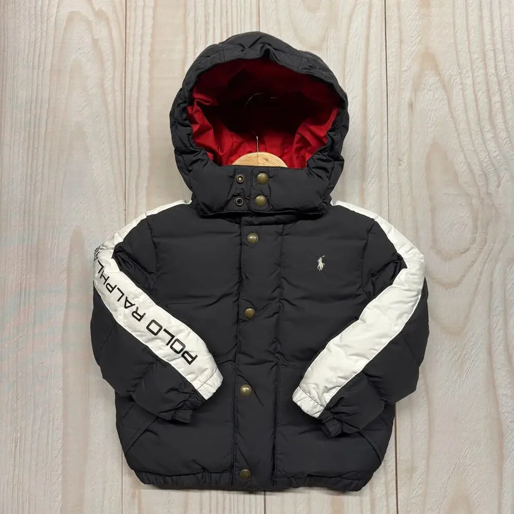 Polo Ralph Lauren Boy Size 4/4T Removable Hood Puffer Duck Down Jacket Black