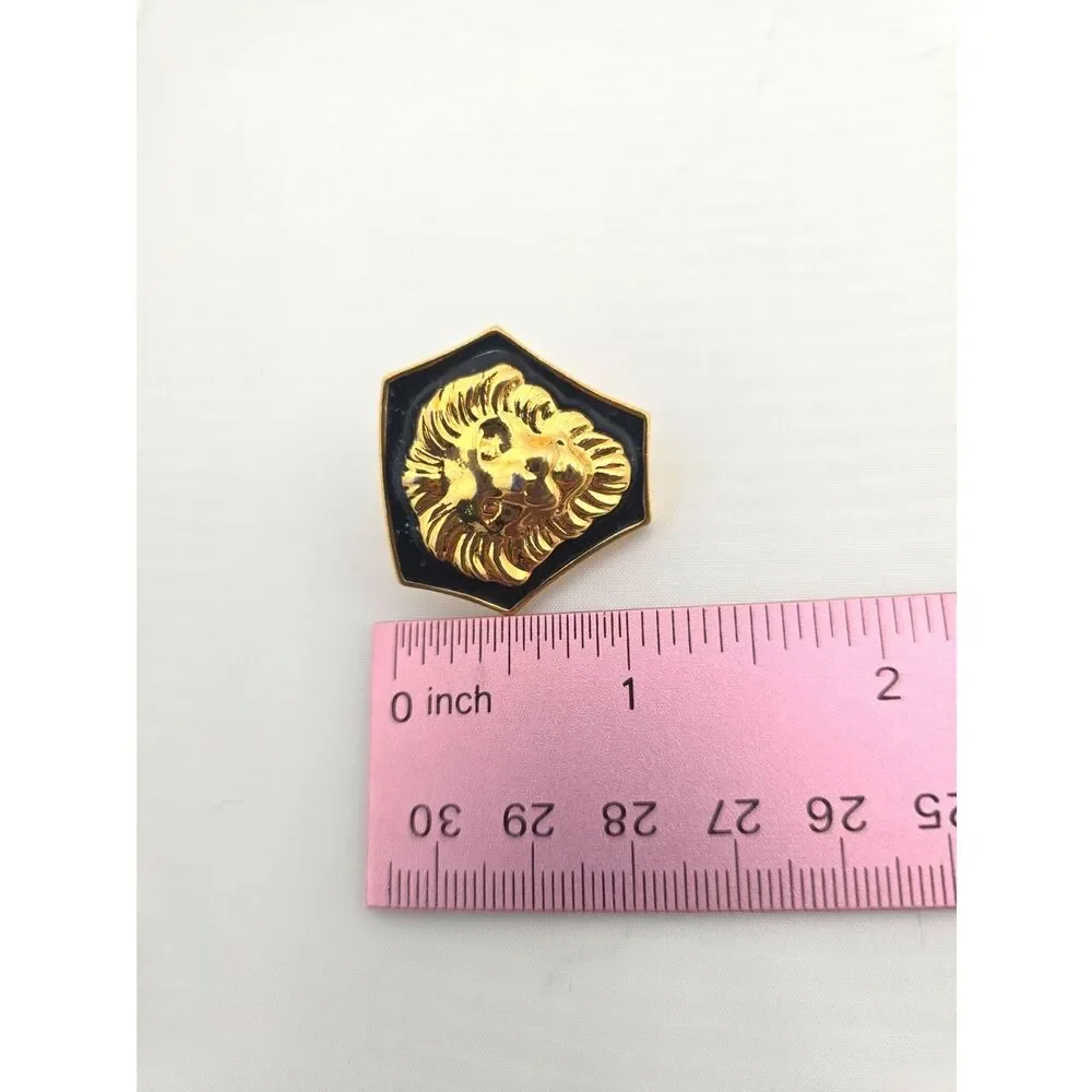 Vintage Lion Head Earrings Necklace Set Gold Tone 18