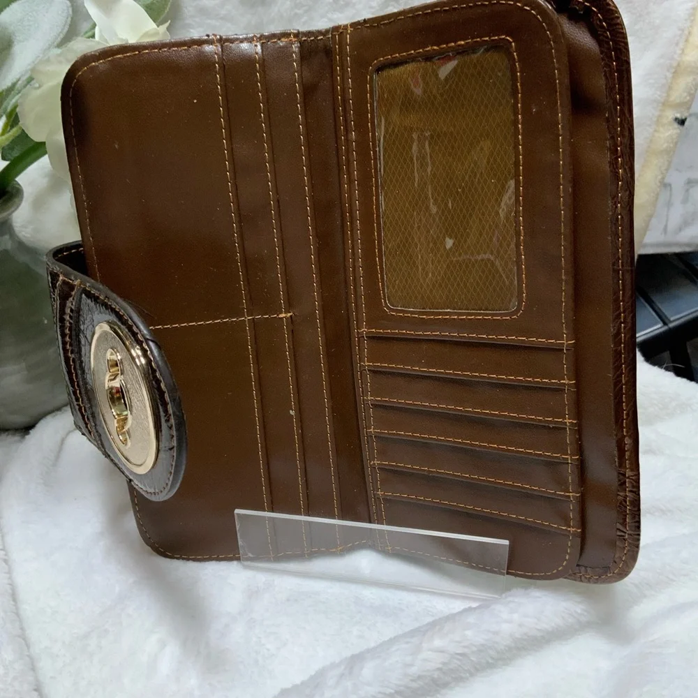 Brown Crocodile Embossed Clutch with Gold Accent