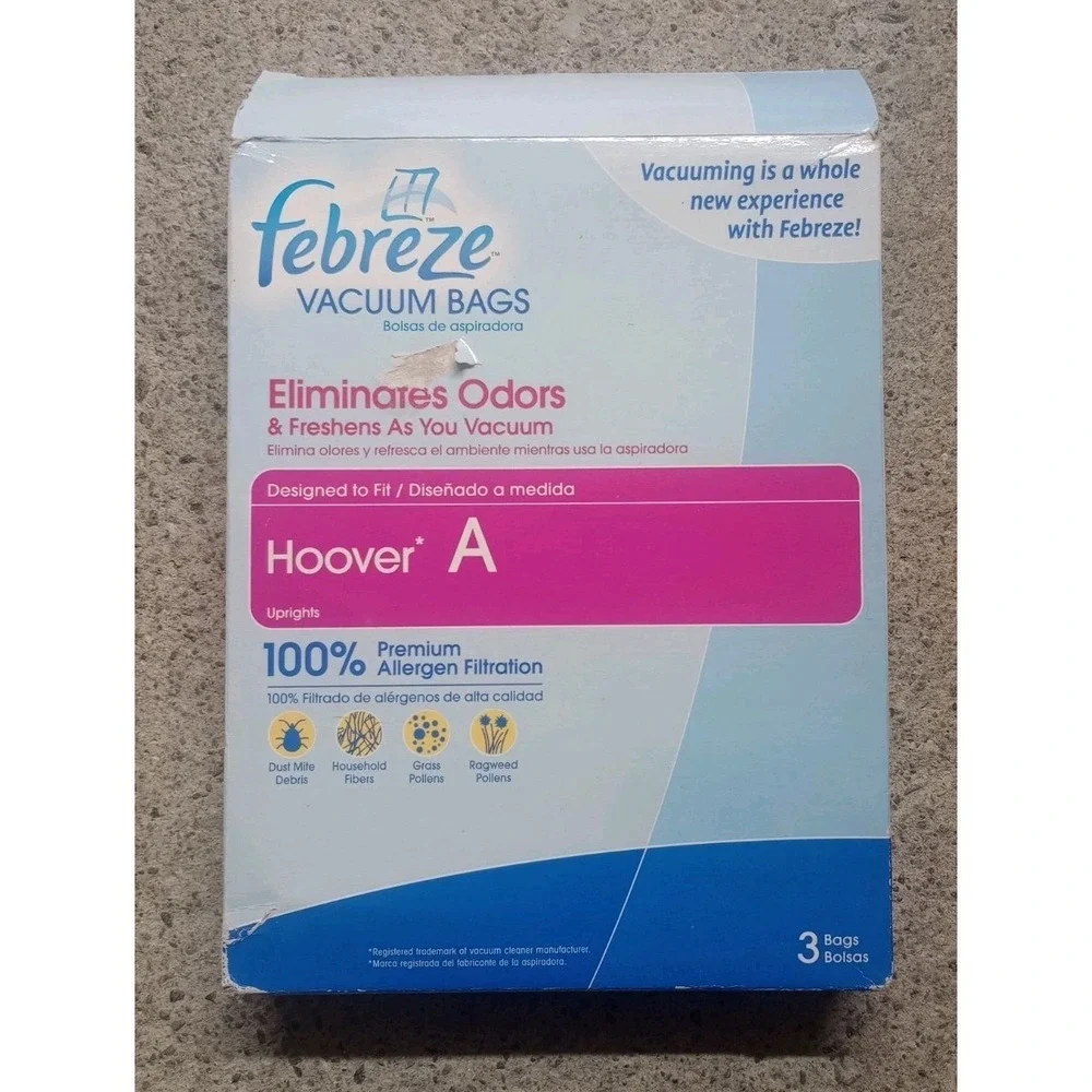 Febreze Premium Allergen Filtration Vacuum Bags HOOVER A 3-Pack Upright Vacuum
