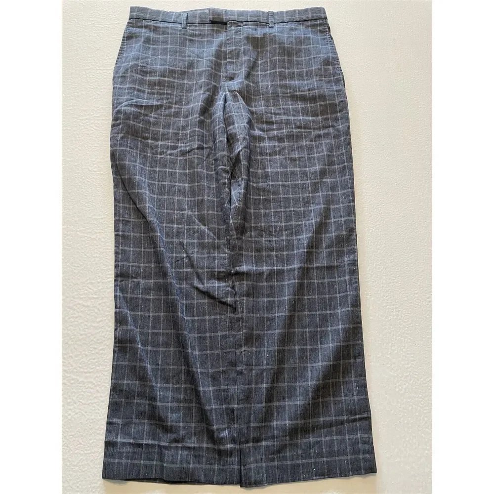 Banana Republic 35‎ x 28 Standard Fit Linen Blend Gray Check Shirt Grip Trousers