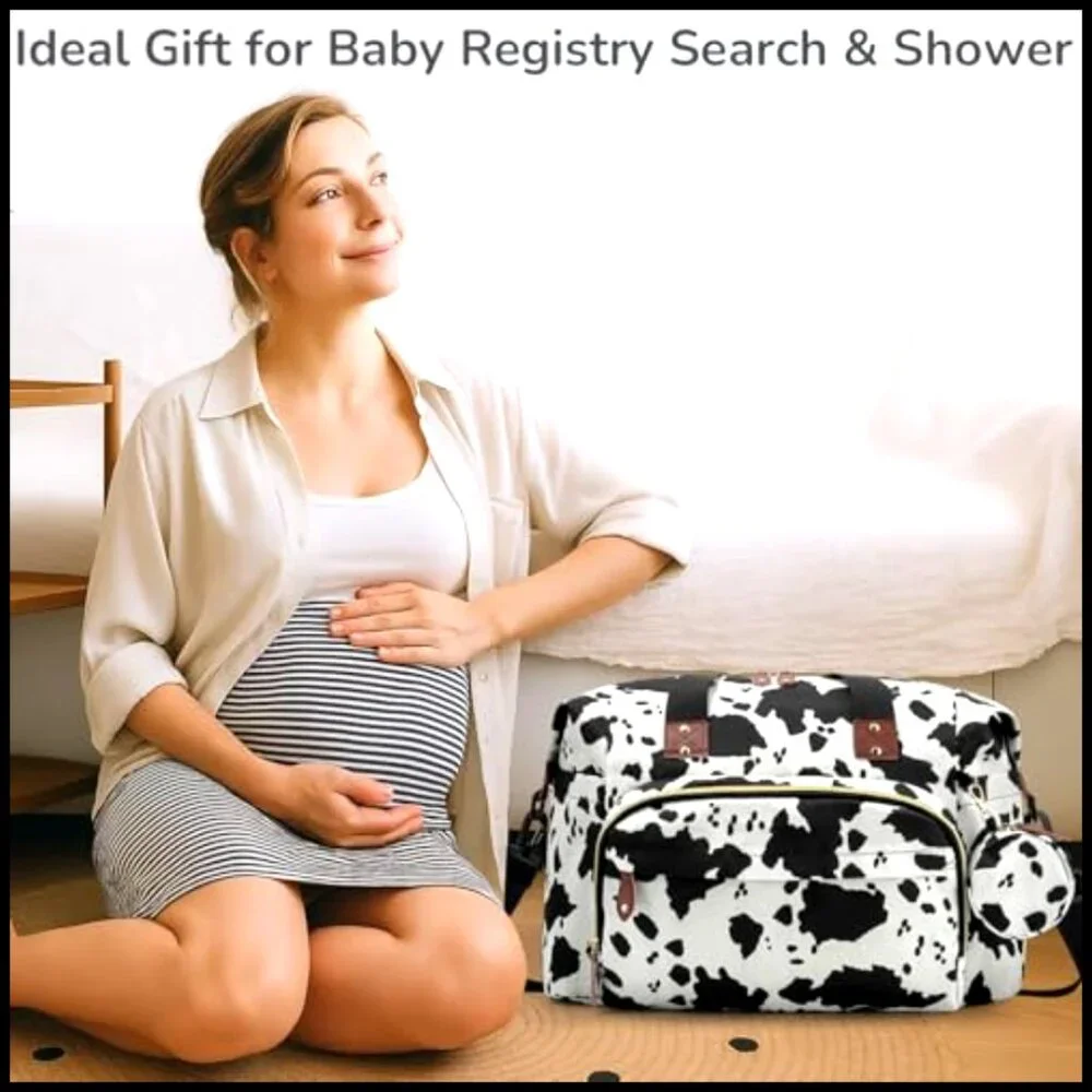 Medium Diaper Tote Bag with 10 Pockets, Insulated Bottle Holders, Luggage Sleeve