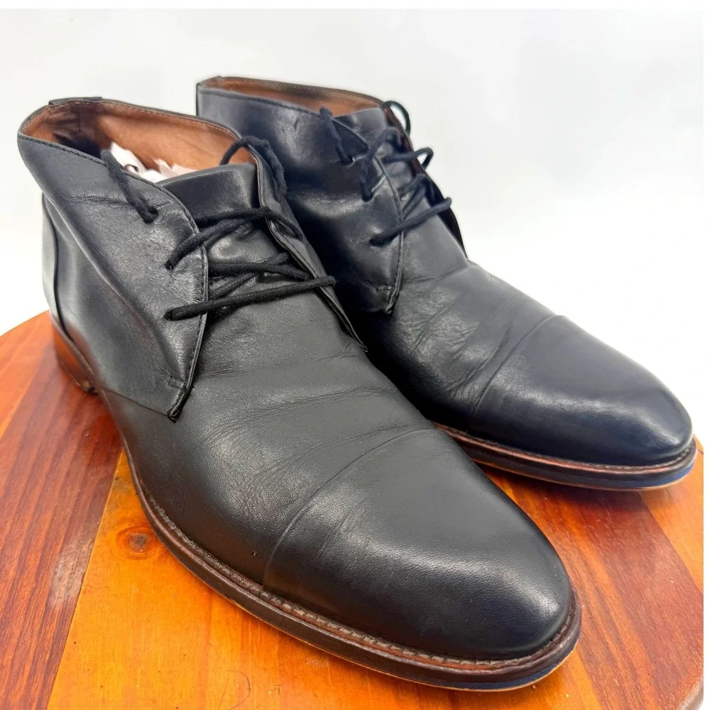 Johnston & Murphy Leather Chukka Boots Mens 9.5 Black Preppy Heritage Dressy