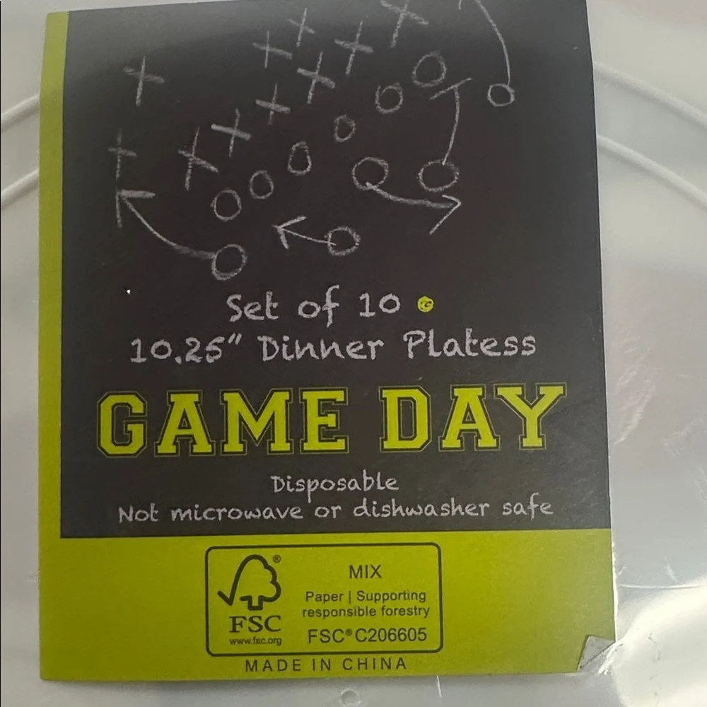 Game day set of 10 plastic disposable football plates
