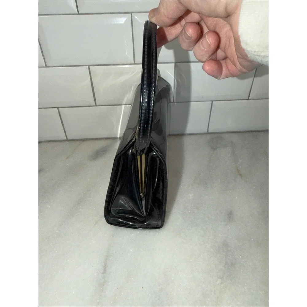 Vintage Theodore California Black Patent Leather Purse Brass Closure GW996