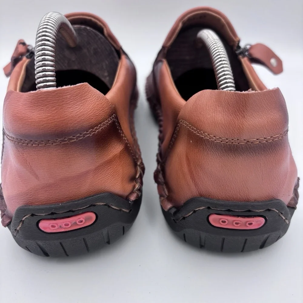 Fashion Menico 100% CAOUTCHOUC Men's Size 12 47 Brown Sewn Leather Slip On Sport