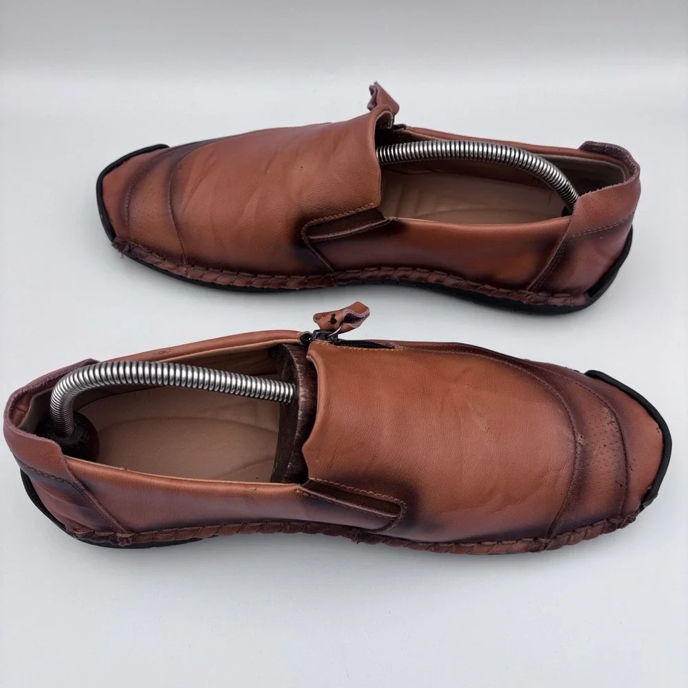 Fashion Menico 100% CAOUTCHOUC Men's Size 12 47 Brown Sewn Leather Slip On Sport