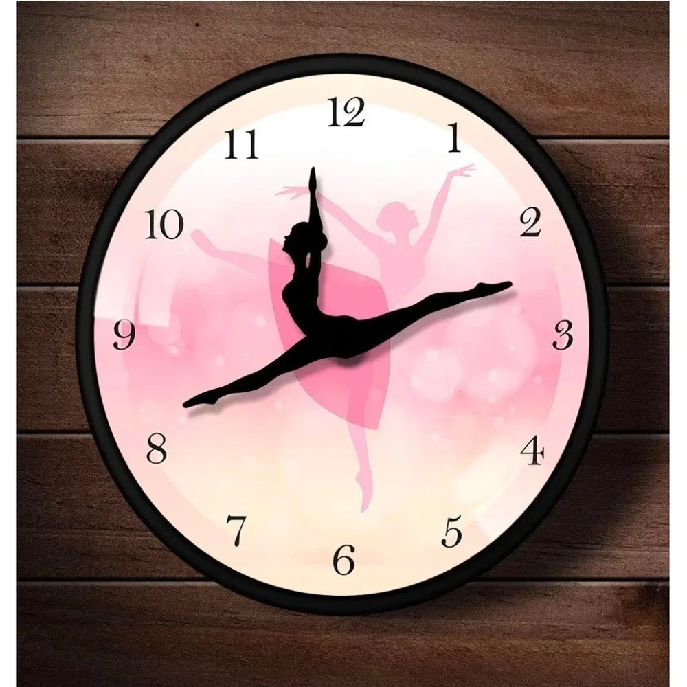 Ballerina Wall Clock Pink Black Dance Silhouette Hands Round 30cm/ 10