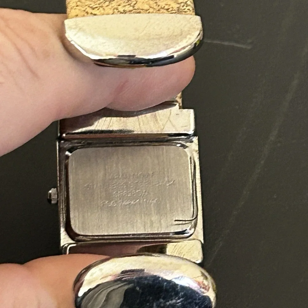 Rectangular Mother-of-Pearl Dial Quartz Cuff Watch Cork Bracelet Japan Movt