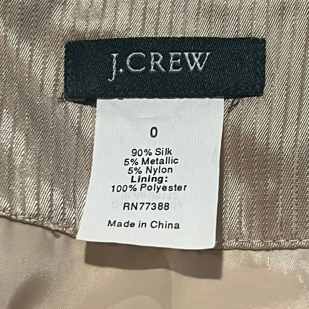 J.Crew Gold Silk Blend Pencil Skirt 0 Retro Glamour Sophisticated Chic Casual