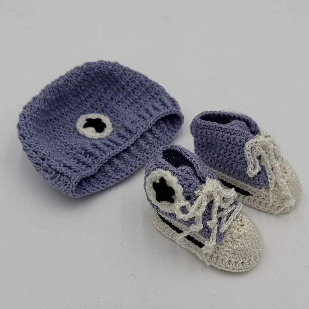 Purple and Cream Crochet Baby Set