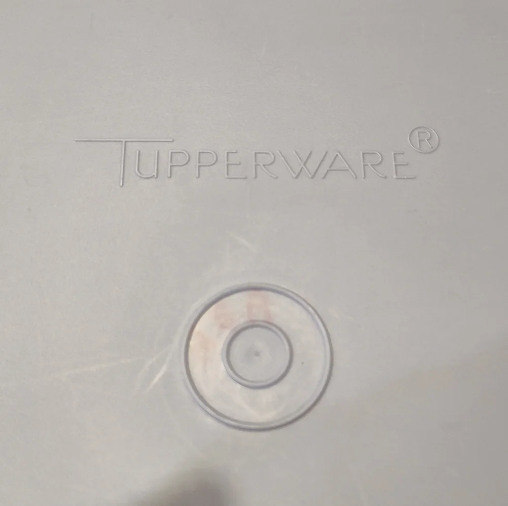 Vintage Tupperware light blue lid white container 15x10.5x2 Made In The USA