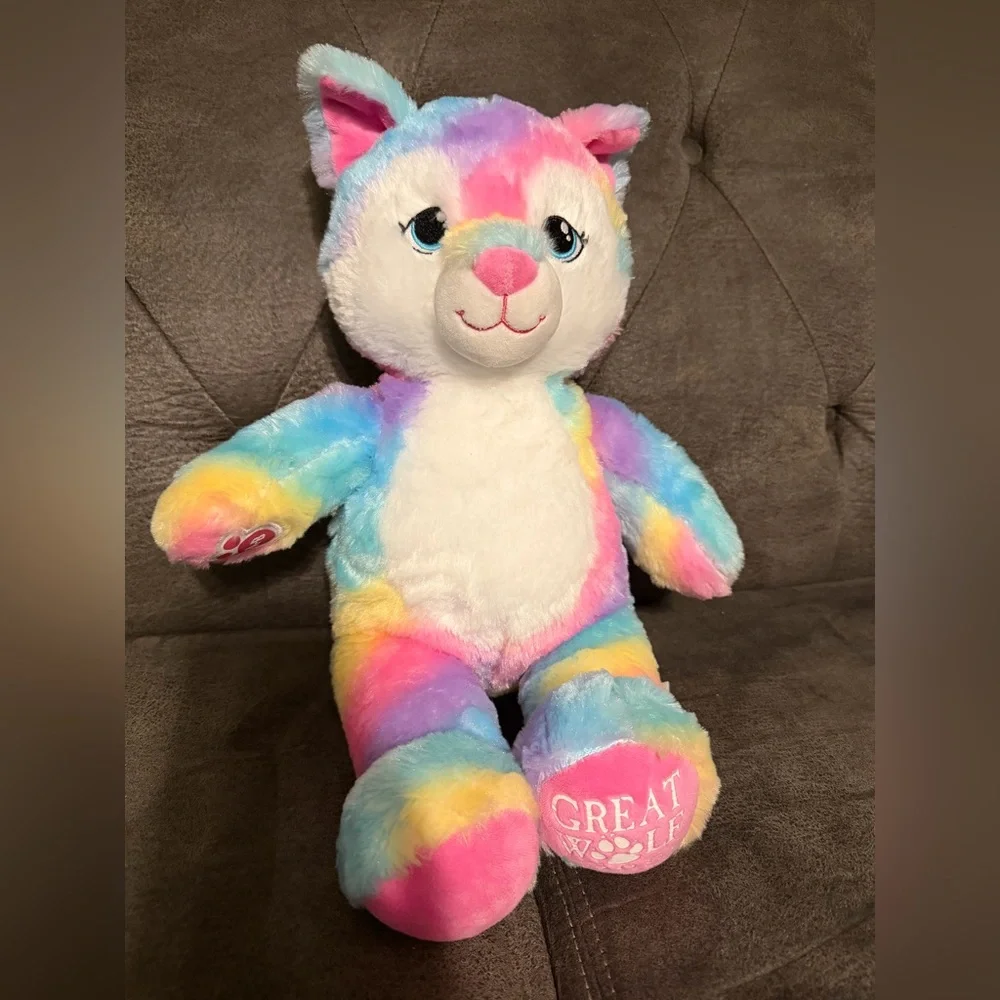 Build A Bear Great Wolf Lodge Exclusive Rainbow Wolf Plush 17