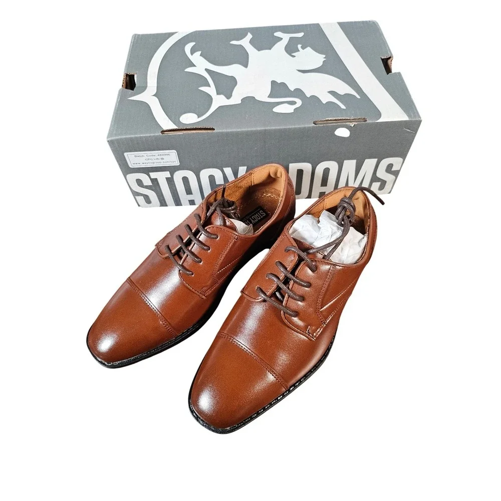 Stacy Adams Kallum Boys Cognac Cap Toe Oxford Dress Shoes 43439 Size 1.5 M
