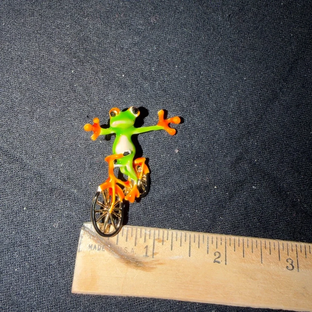 Colorful Frog on Bicycle Brooch/Pin