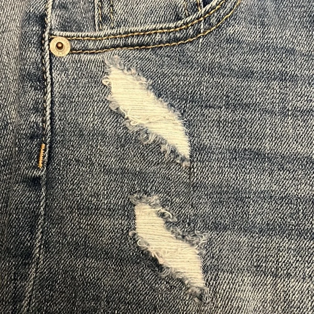 Justice Girls High-Rise Distressed Straight Leg Jeans Frayed Hem Blue Size 7