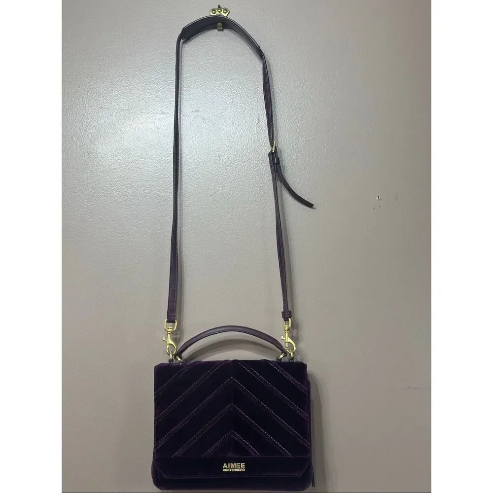 NWOT Aimee Kestenberg Plum Mia Velvet Expandable Satchel Handbag Purse