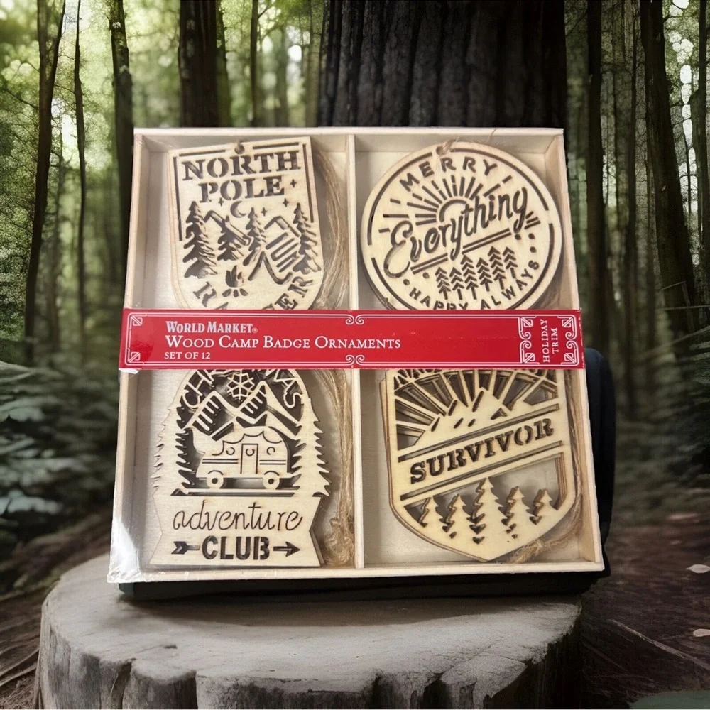 Wood Camp Badge Ornaments Set