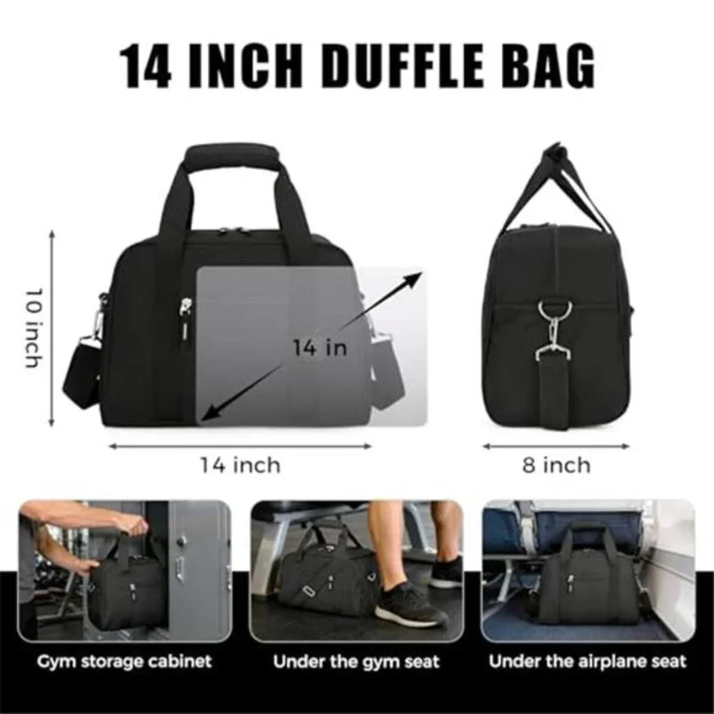 Small Gym Bag Mini Duffle Bag 14 Inch Travel Sports Carry On Lightweight Black