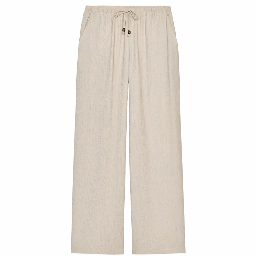 Zara NWT elastic waistband wide leg pants sand color