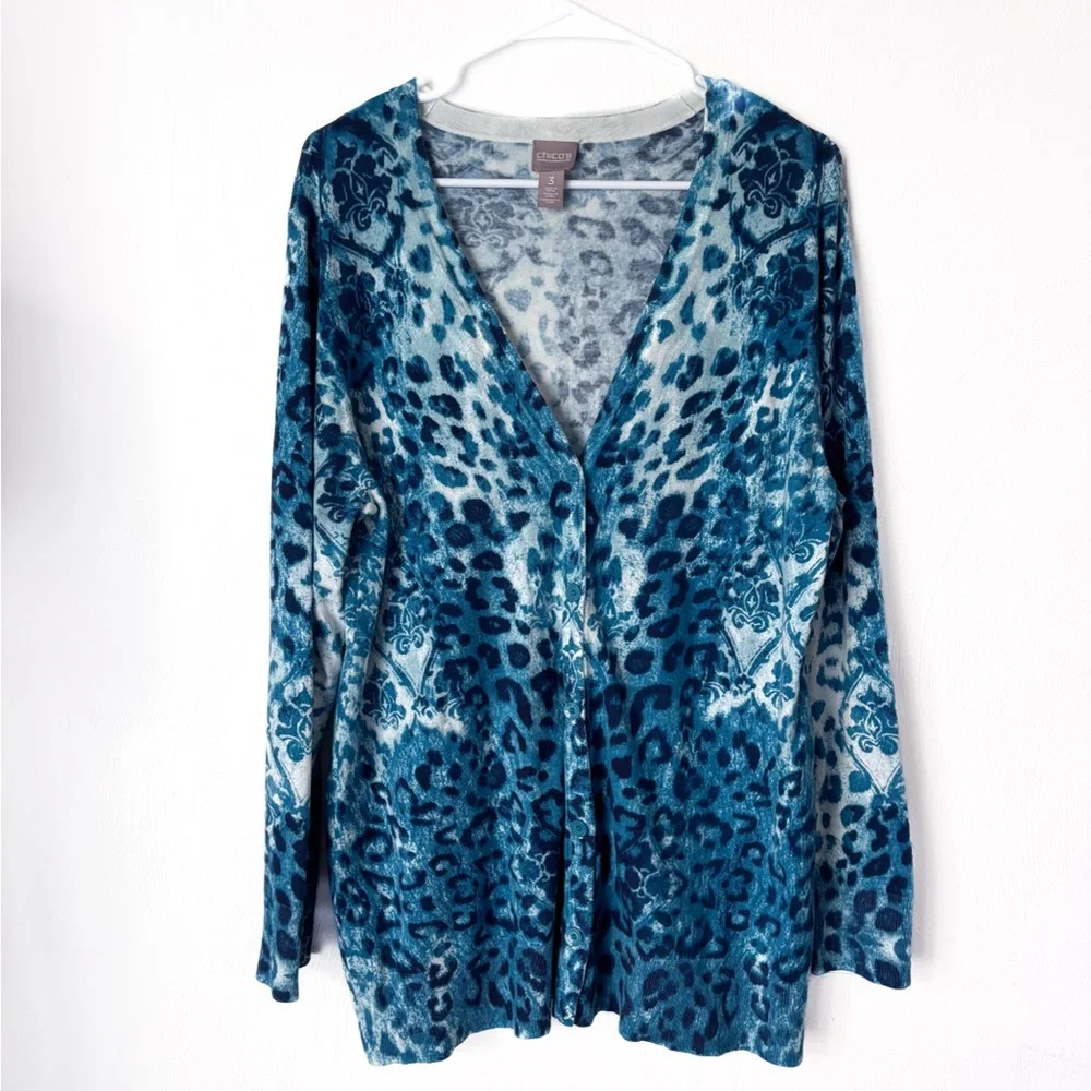 Chico's Size 3 Cardigan Sweater Blue Like New
