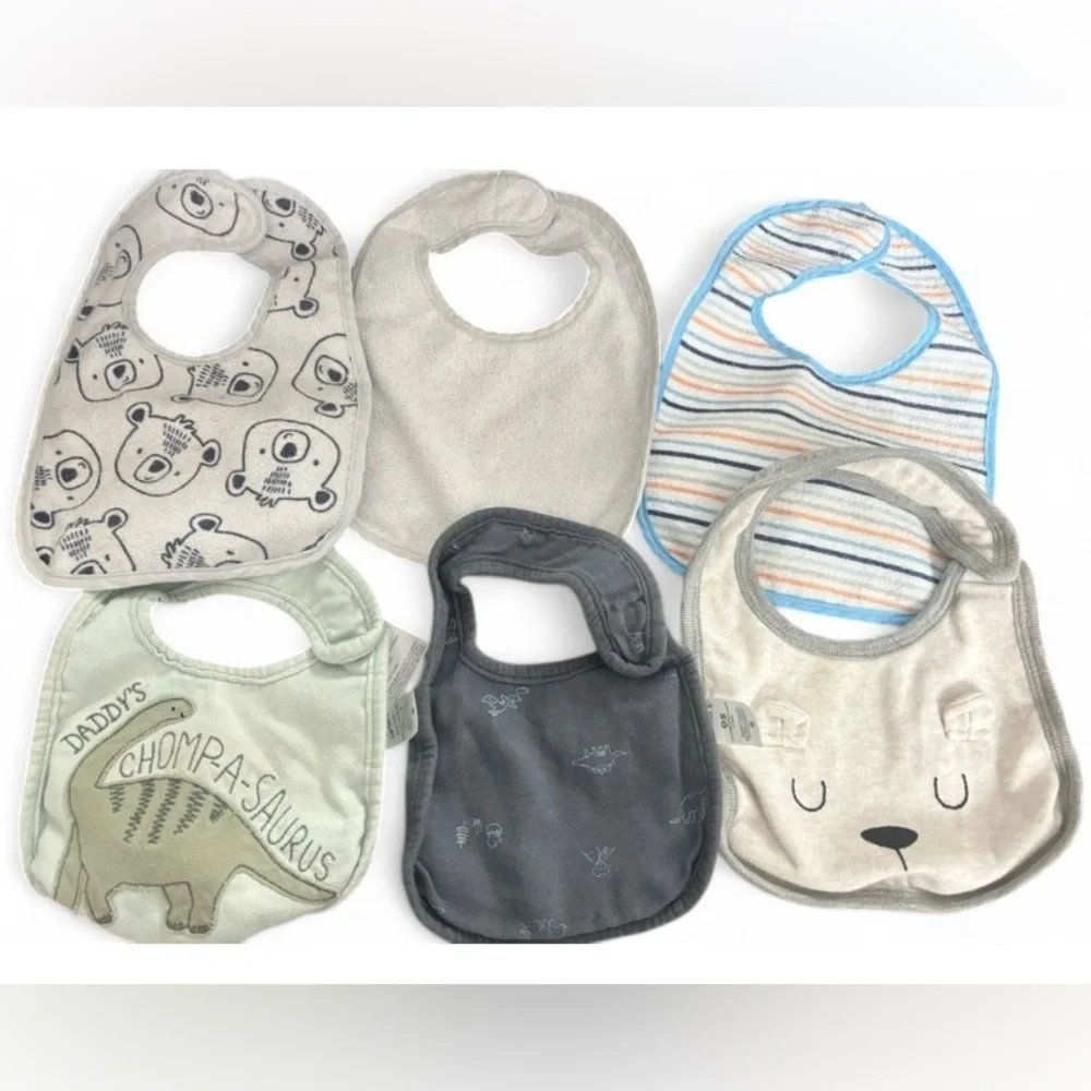 Carter’s & Cloud Island Baby Bibs Set (Bundle of 6) Assorted Gray/Blue/Cream
