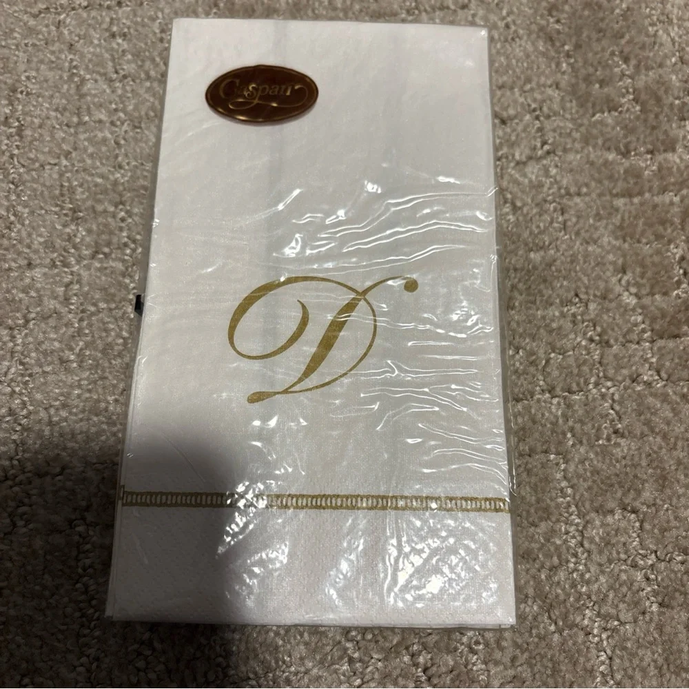 Caspari Hemstitch Script D 15 Triple Ply Guest Napkins 33cmx40cm