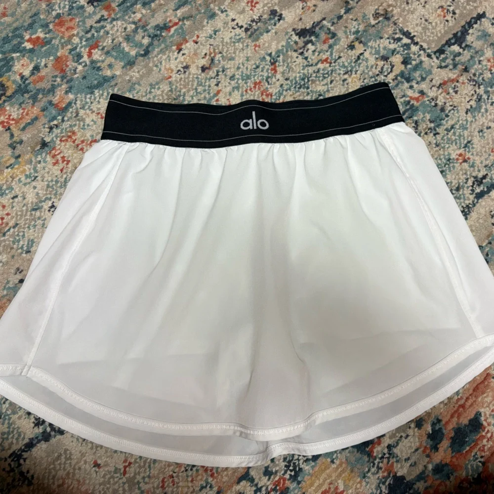 ALO Yoga White Skater Skirt with Black Waistband